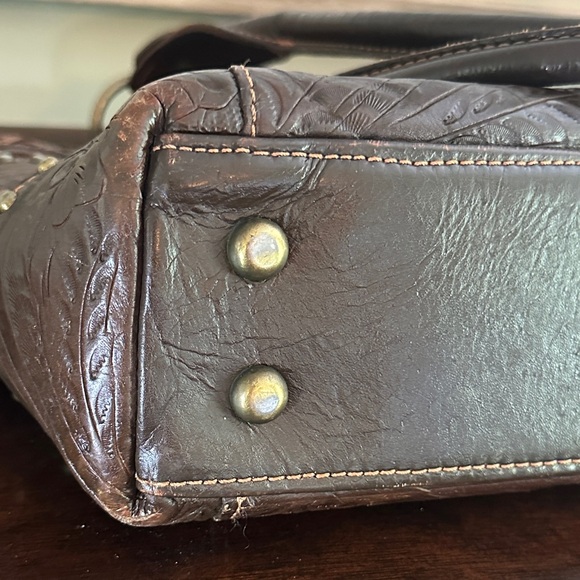 AMERICAN WEST TOOLED BROWN GENUINE LEATHER SHOULDER BAG TOTE HANDBAG - Picture 10 of 16